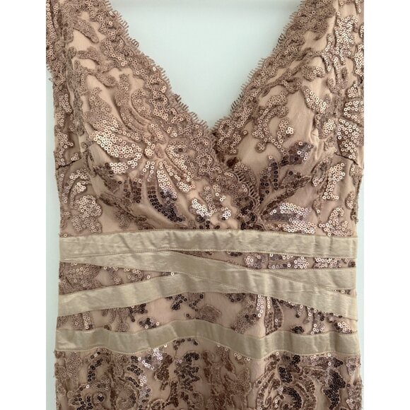 Tadashi Shoji Size 6 Nude Rose Sequin Lace Sheath Dress • Cocktail Formal Glam - Picture 4 of 15